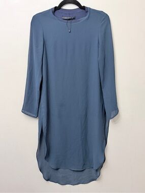 Zara Long Sleeve Tunic Blue Dress Side Slits Size XS